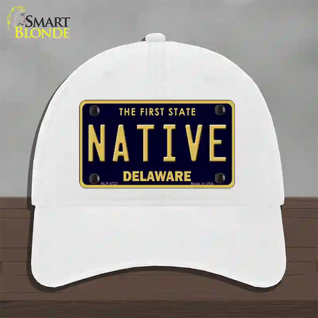 Native Delaware Novelty License Plate Hat Unconstructed Cotton / White