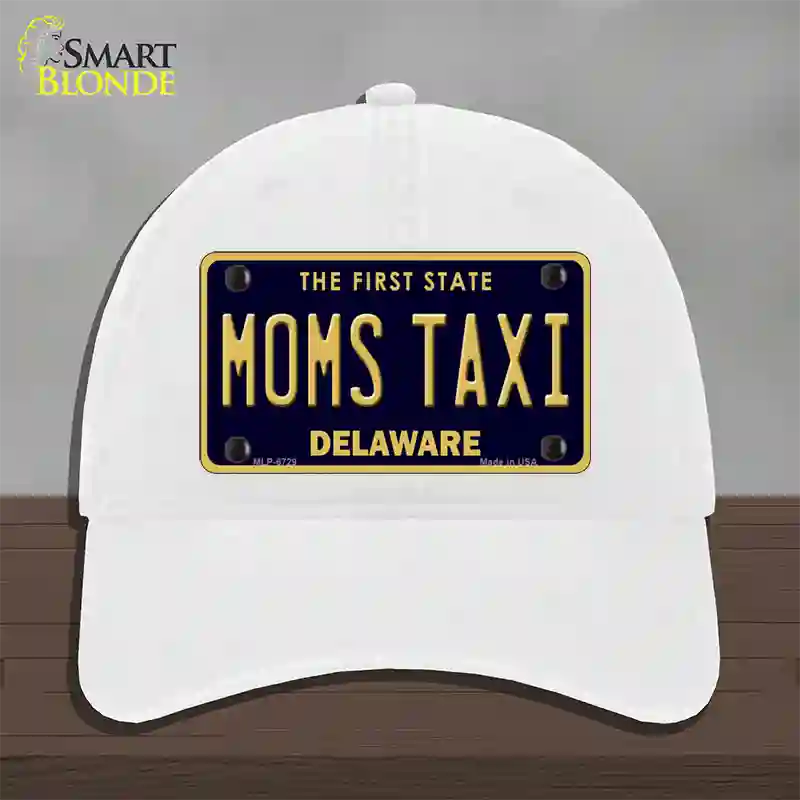 Moms Taxi Delaware Novelty License Plate Hat Unconstructed Cotton / White