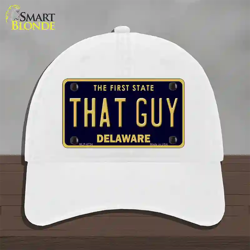 That Guy Delaware Novelty License Plate Hat Unconstructed Cotton / White