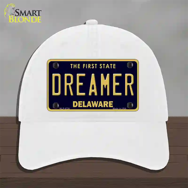 Dreamer Delaware Novelty License Plate Hat Unconstructed Cotton / White