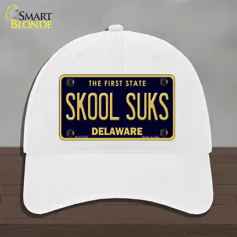 Skool Suks Delaware Novelty License Plate Hat Unconstructed Cotton / White