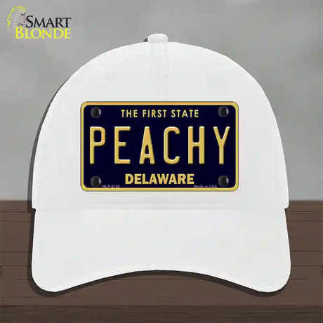 Peachy Delaware Novelty License Plate Hat Unconstructed Cotton / White