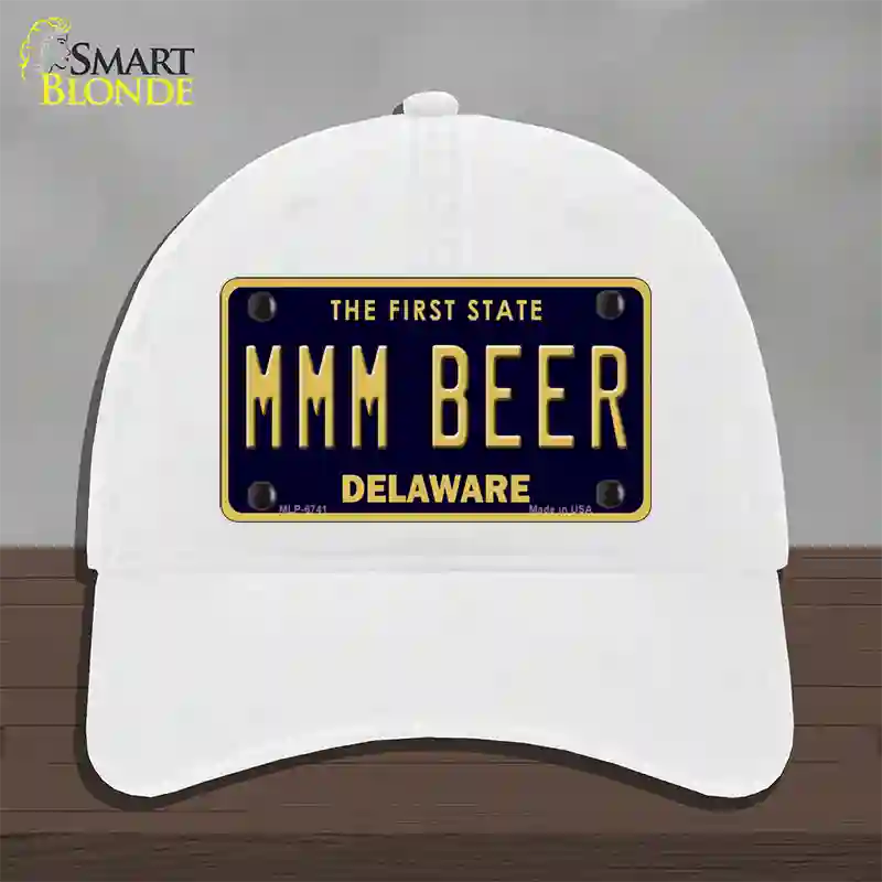 MMM Beer Delaware Novelty License Plate Hat Unconstructed Cotton / White