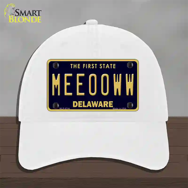 Meeooww Delaware Novelty License Plate Hat Unconstructed Cotton / White