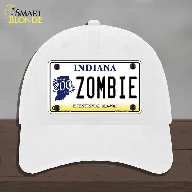 Zombie Indiana Novelty License Plate Hat Unconstructed Cotton / White