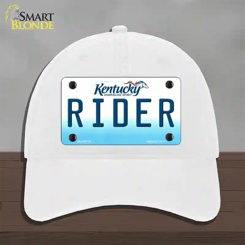 Rider Kentucky Novelty License Plate Hat Unconstructed Cotton / White