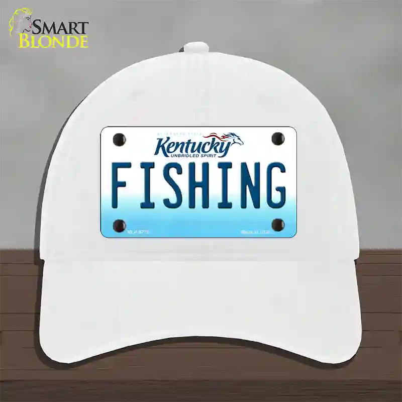 Fishing Kentucky Novelty License Plate Hat Unconstructed Cotton / White