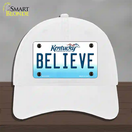 Believe Kentucky Novelty License Plate Hat Unconstructed Cotton / White