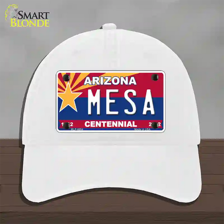 Arizona Centennial Mesa Novelty License Plate Hat Unconstructed Cotton / White