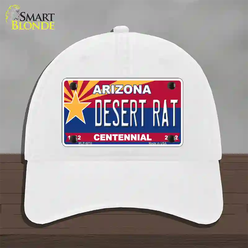 Arizona Centennial Desert Rat Novelty License Plate Hat Unconstructed Cotton / White