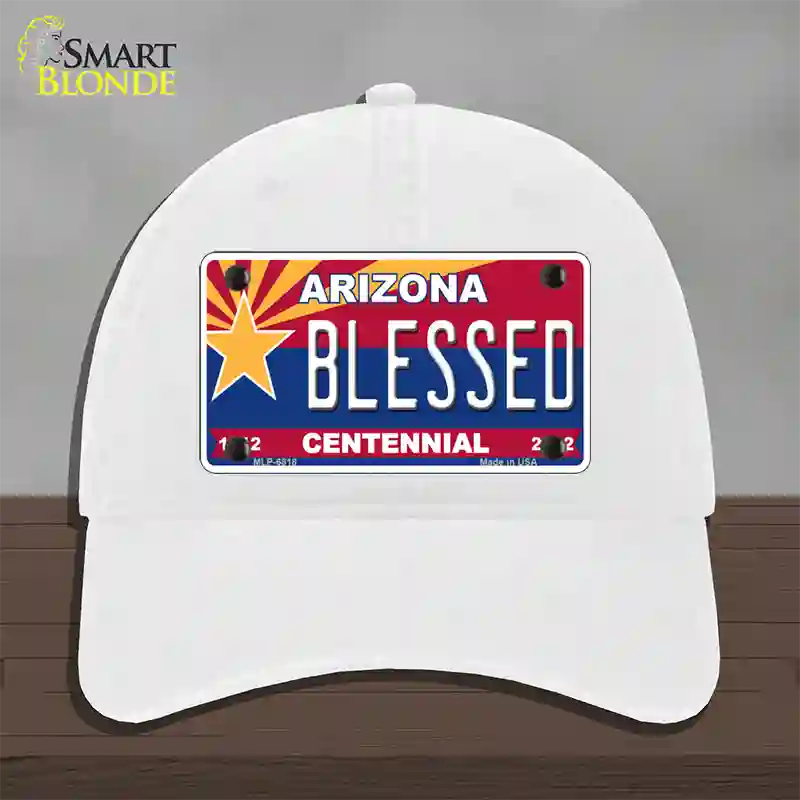 Arizona Centennial Blessed Novelty License Plate Hat Unconstructed Cotton / White