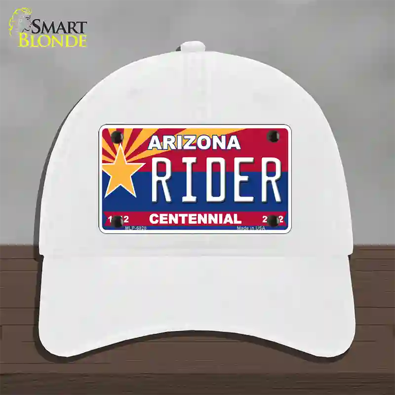 Arizona Centennial Rider Novelty License Plate Hat Unconstructed Cotton / White