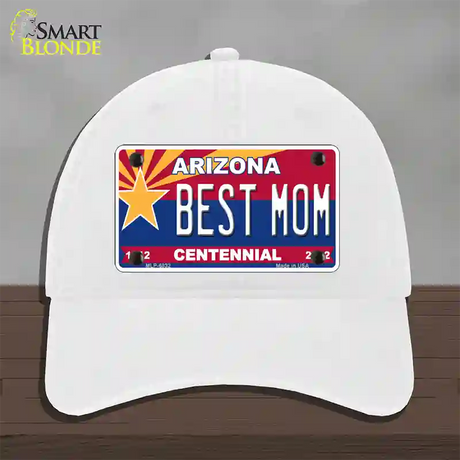 Arizona Centennial Best Mom Novelty License Plate Hat Unconstructed Cotton / White