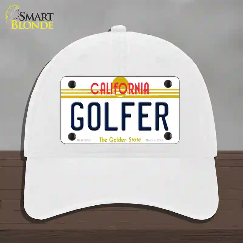 Golfer California Novelty License Plate Hat Unconstructed Cotton / White