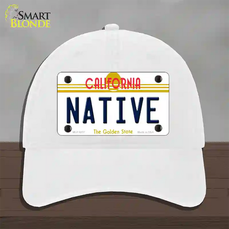 Native California Novelty License Plate Hat Unconstructed Cotton / White