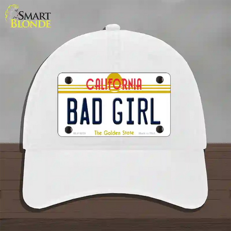 Bad Girl California Novelty License Plate Hat Unconstructed Cotton / White