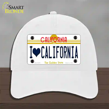 I Love California Novelty License Plate Hat Unconstructed Cotton / White