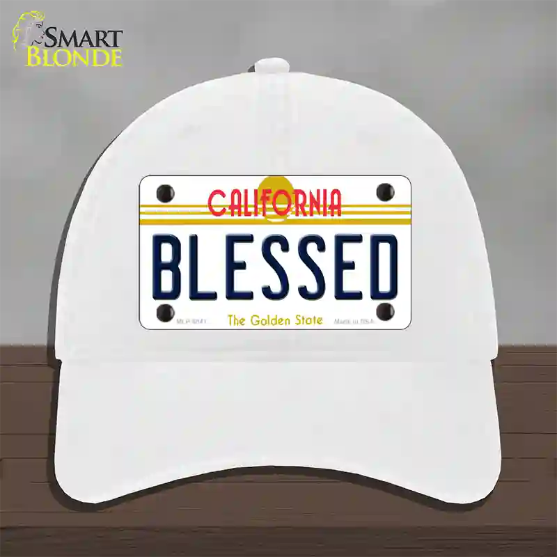 Blessed California Novelty License Plate Hat Unconstructed Cotton / White