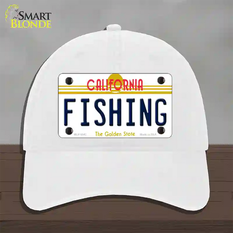 Fishing California Novelty License Plate Hat Unconstructed Cotton / White