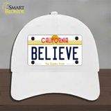 Believe California Novelty License Plate Hat Unconstructed Cotton / White