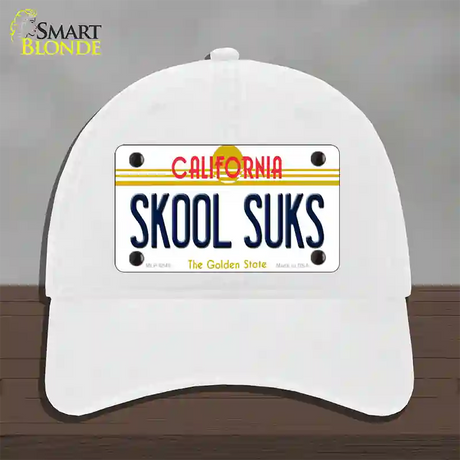 Skool Suks California Novelty License Plate Hat Unconstructed Cotton / White