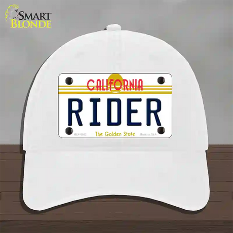 Rider California Novelty License Plate Hat Unconstructed Cotton / White