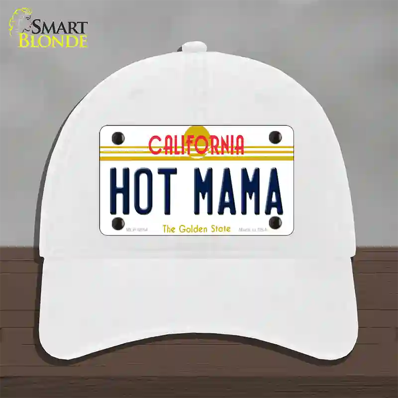 Hot Mama California Novelty License Plate Hat Unconstructed Cotton / White