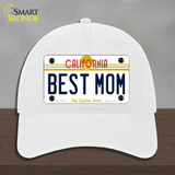 Best Mom California Novelty License Plate Hat Unconstructed Cotton / White