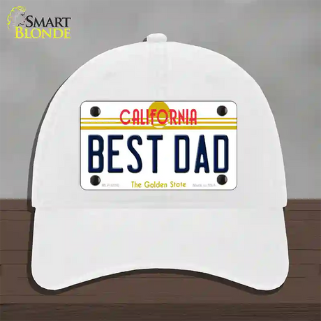 Best Dad California Novelty License Plate Hat Unconstructed Cotton / White