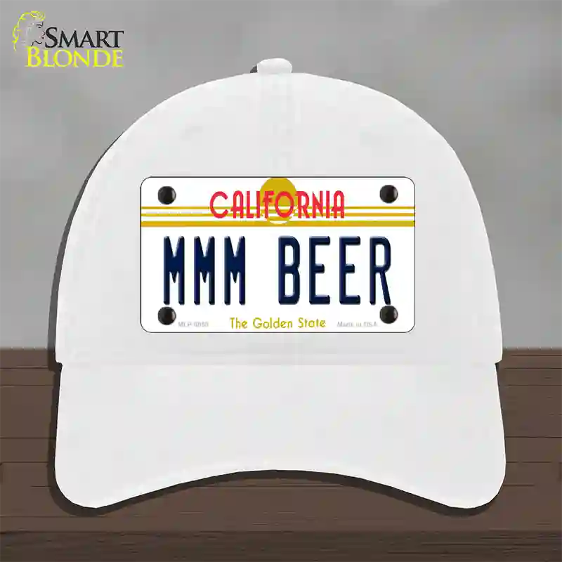 MMM Beer California Novelty License Plate Hat Unconstructed Cotton / White