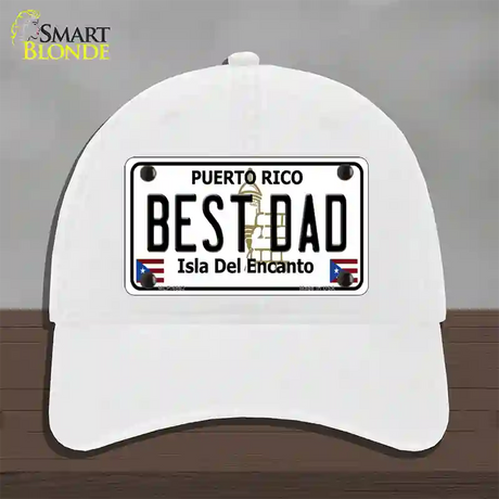 Best Dad Puerto Rico Novelty License Plate Hat Unconstructed Cotton / White