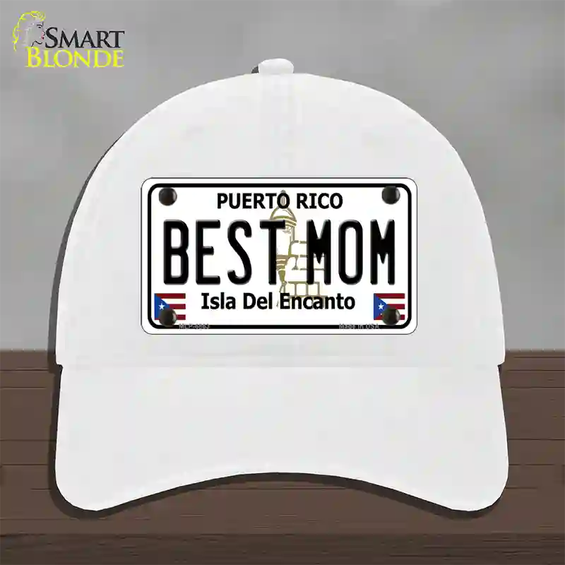 Best Mom Puerto Rico Novelty License Plate Hat Unconstructed Cotton / White