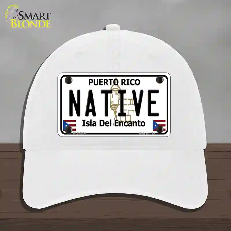 Native Puerto Rico Novelty License Plate Hat Unconstructed Cotton / White