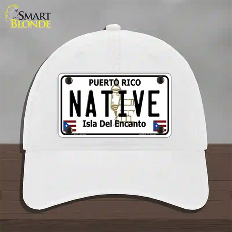 Native Puerto Rico Novelty License Plate Hat Unconstructed Cotton / White