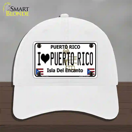 I Heart Puerto Rico Novelty License Plate Hat Unconstructed Cotton / White