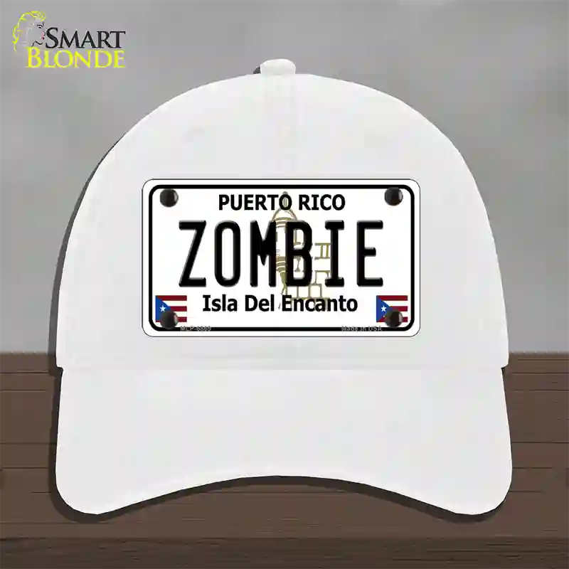 Zombie Puerto Rico Novelty License Plate Hat Unconstructed Cotton / White