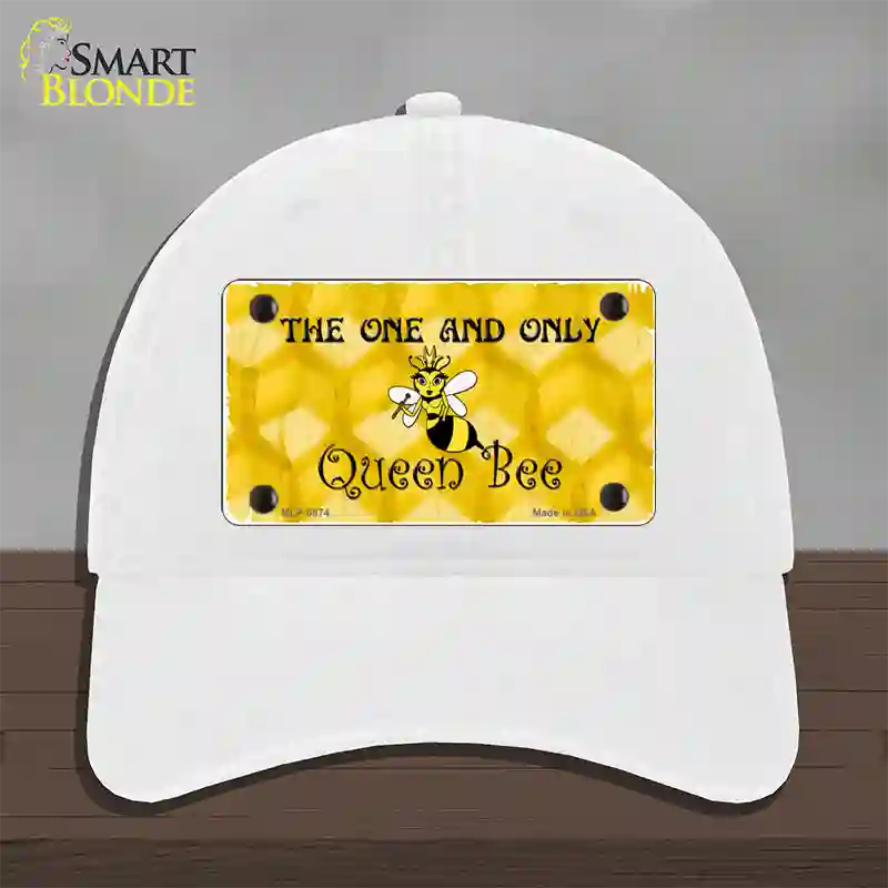 Queen Bee Honey Comb Novelty License Plate Hat Unconstructed Cotton / White