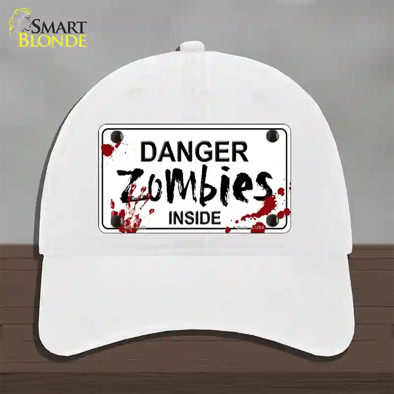 Danger Zombies Inside Novelty License Plate Hat Unconstructed Cotton / White