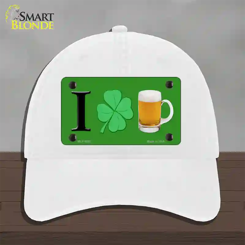 Shamrock Beer Novelty License Plate Hat Unconstructed Cotton / White