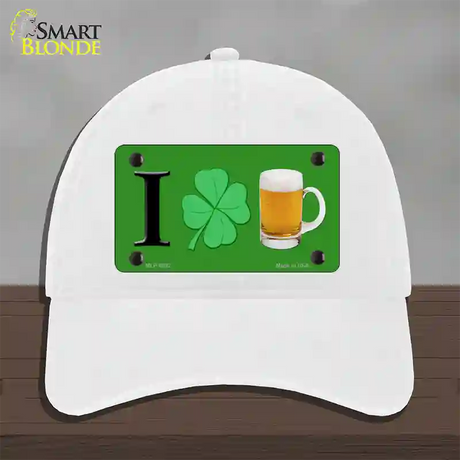 Shamrock Beer Novelty License Plate Hat Unconstructed Cotton / White