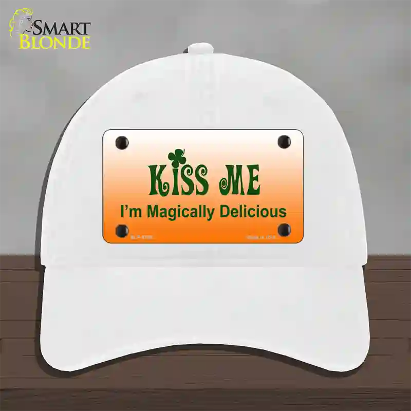 Kiss Me Novelty License Plate Hat Unconstructed Cotton / White