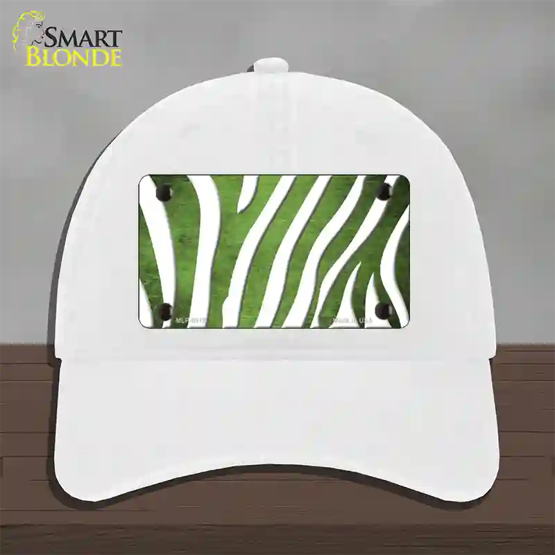 Lime Green White Zebra Oil Rubbed Novelty License Plate Hat Unconstructed Cotton / White