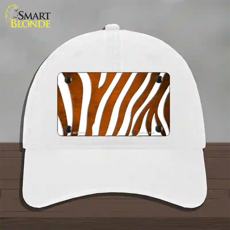 Orange White Zebra Oil Rubbed Novelty License Plate Hat Unconstructed Cotton / White