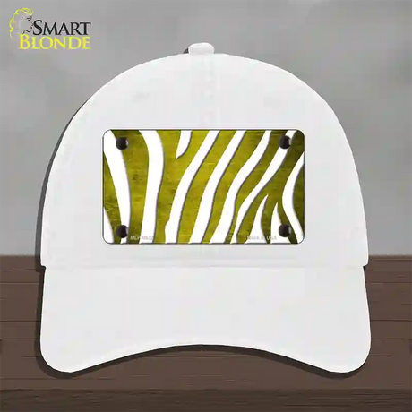 Yellow White Zebra Oil Rubbed Novelty License Plate Hat Unconstructed Cotton / White