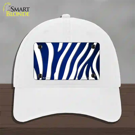 Blue White Zebra Oil Rubbed Novelty License Plate Hat Unconstructed Cotton / White