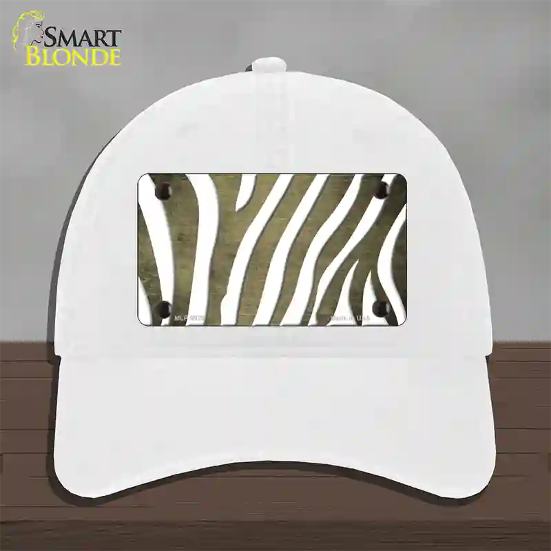 Gold White Zebra Oil Rubbed Novelty License Plate Hat Unconstructed Cotton / White