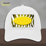 Yellow White Zebra Oval Oil Rubbed Novelty License Plate Hat Unconstructed Cotton / White