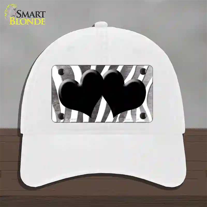 Black White Zebra Hearts Oil Rubbed Novelty License Plate Hat Unconstructed Cotton / White