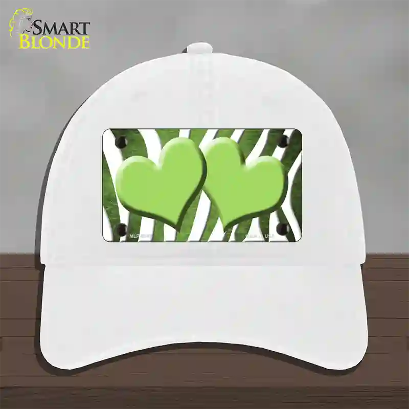 Lime Green White Zebra Hearts Oil Rubbed Novelty License Plate Hat Unconstructed Cotton / White