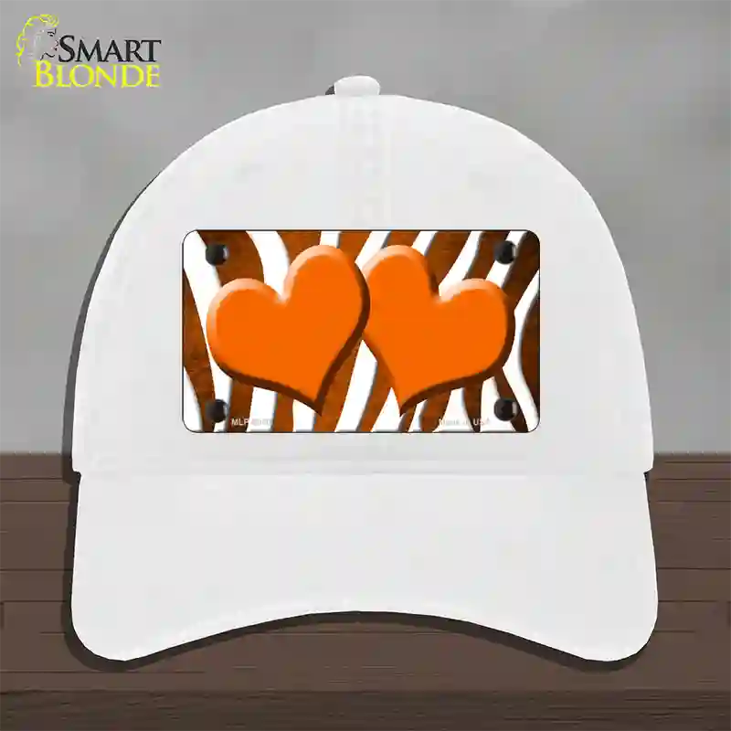 Orange White Zebra Hearts Oil Rubbed Novelty License Plate Hat Unconstructed Cotton / White